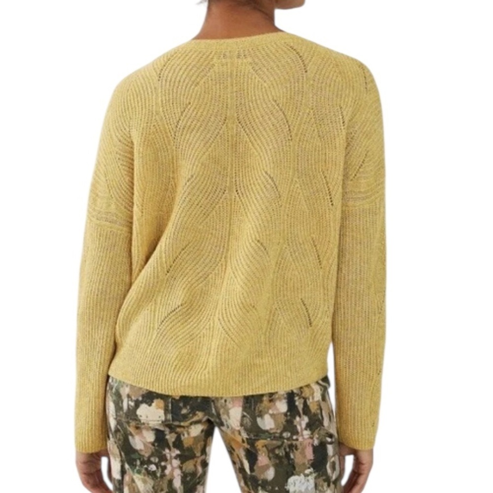 ANTHROPOLOGIE Women’s Open Weave Mustard Yellow Crew Neck Pullover Sweater XS - Picture 2 of 8